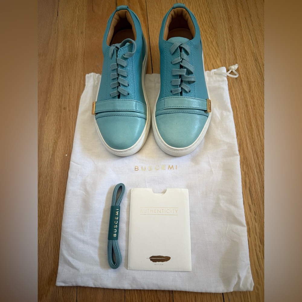 PRELOVED Buscemi Baby Blue Leather Sneaker Gold Accents Size 30 EU & US 12 Kids